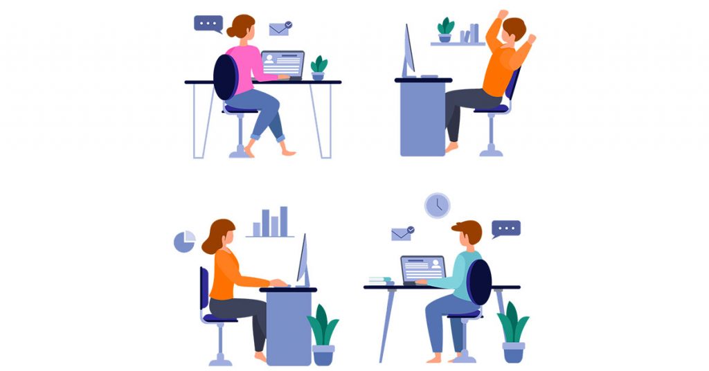 Employees working in a remote work environment with robust data protection and compliance maintenance routine