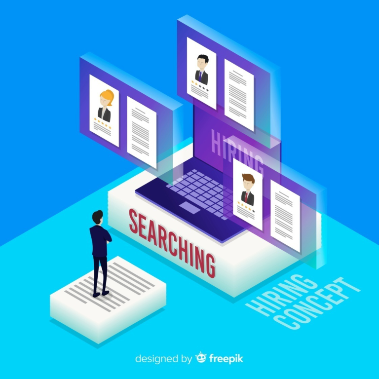 An illustration demonstrating an HR professional searching for the right candidate