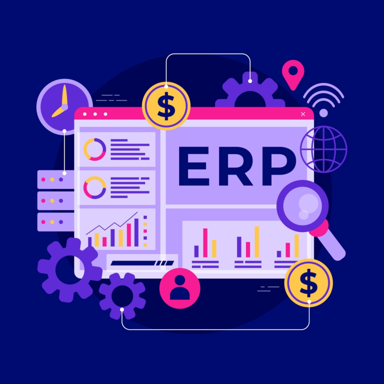 Purple-colored graphic emphasizing how ERP does data-driven decision-making