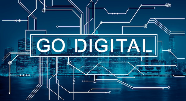 Modern design with “go digital” written in the middle of illustration