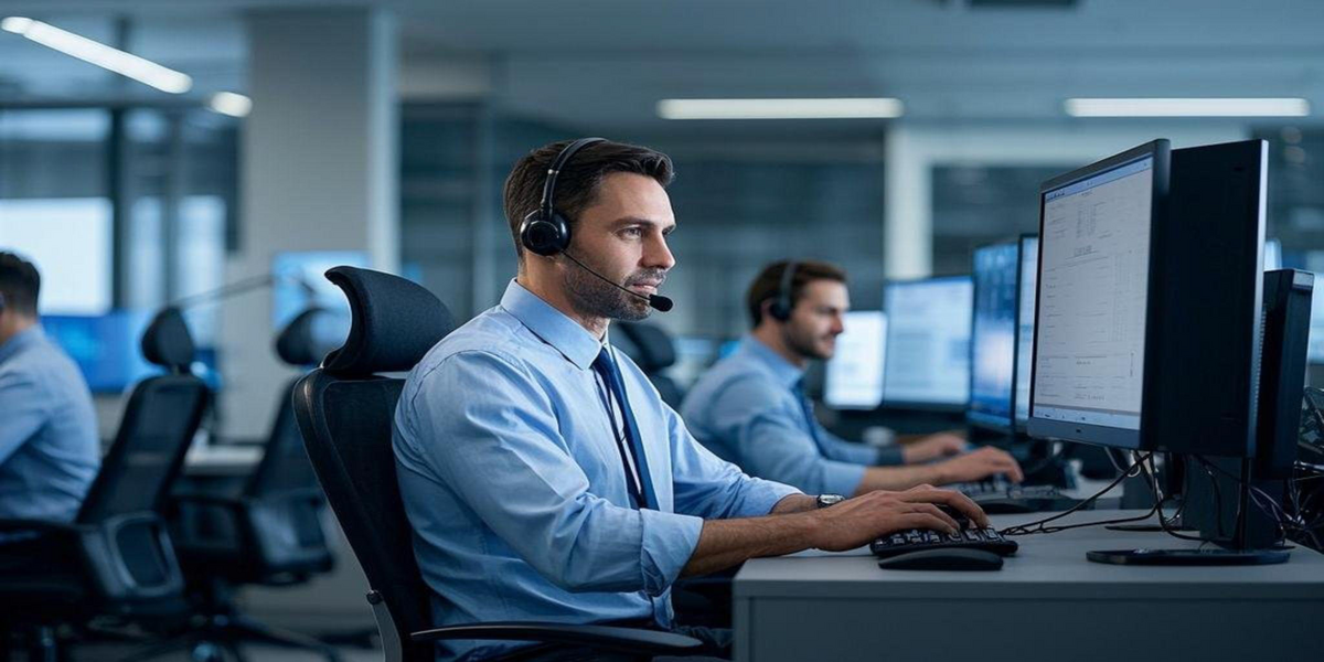 IT support specialists monitoring multiple screens in a network operations center, representing proactive managed IT services and system oversight.
