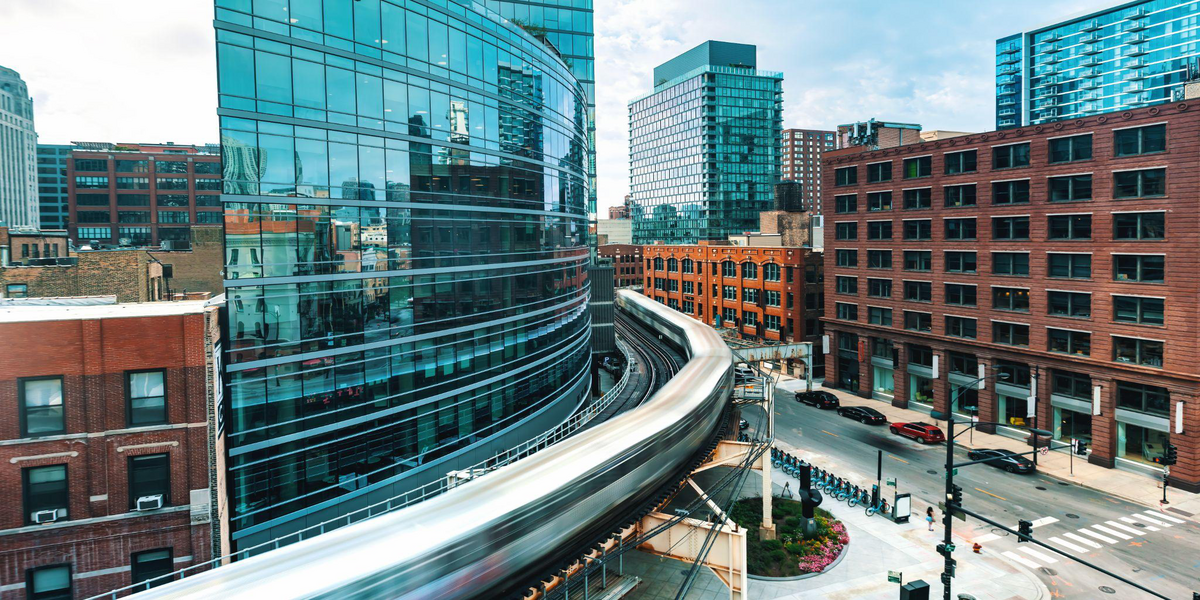 A Canadian street with commercial buildings.