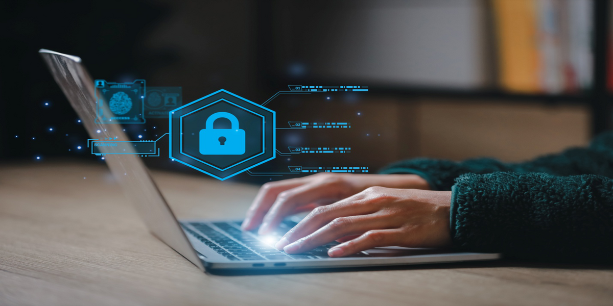 Digital shield icon representing cyber security and data privacy protection.