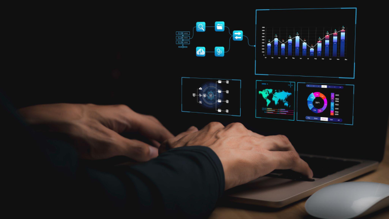 Integrated ERP dashboard displaying finance, operations, and performance analytics in real time