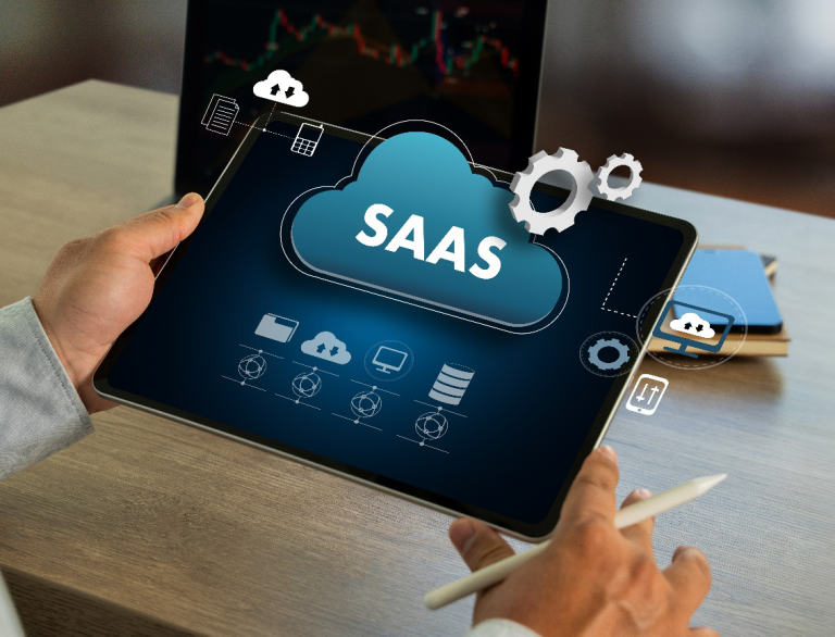 Business professional reviewing SaaS cloud applications to address reporting gaps and governance risks