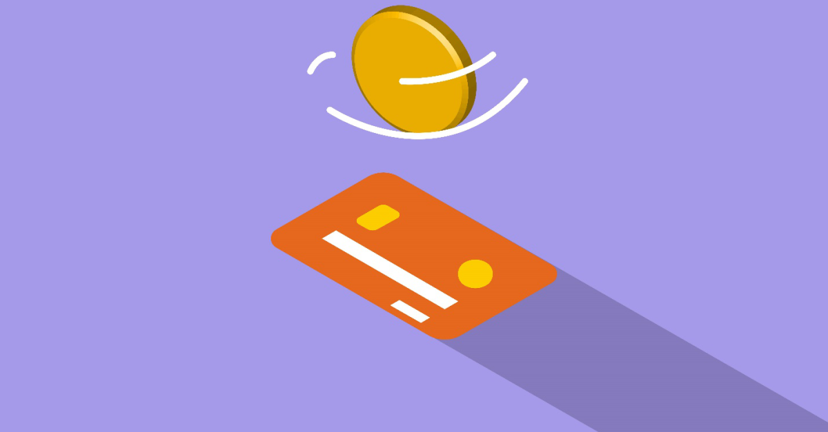 Credit card and coin on a violet background, symbolizing the efforts required for fundraising efforts for non-profits, which can be streamlined with Sage 300 or Sage Intacct.